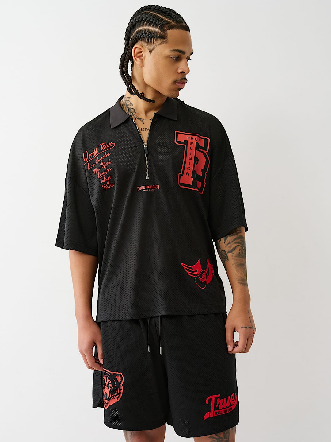 OVERSIZED MESH JERSEY POLO SHIRT