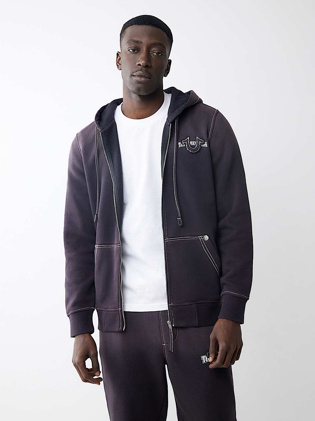 BIG T CRYSTAL ZIP UP HOODIE - Black | True Religion