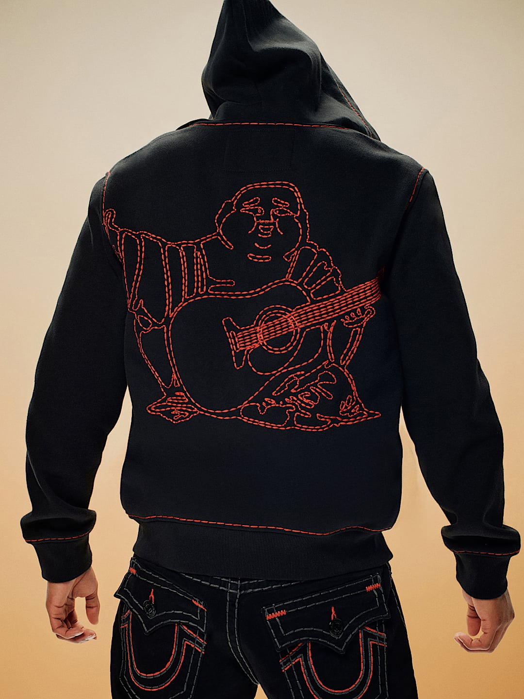 SUPER T EMBROIDERED BUDDHA LOGO ZIP HOODIE