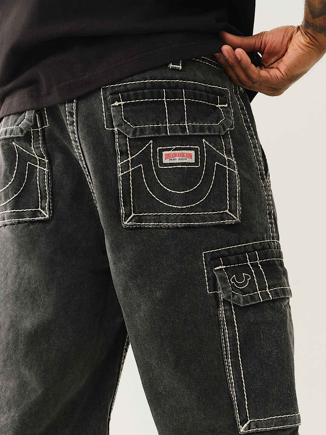VINNY BIG T DENIM CARGO SHORT - BULLET BLACK WASH | True
