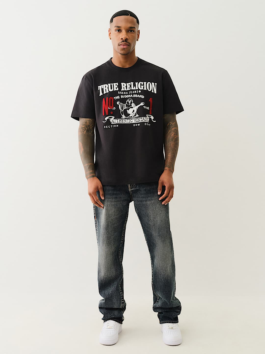 【TRUE RELIGION】Tシャツ VINTAGE NO.1 ロゴ TRUE VINTAGE NO.1 HEAVYWEIGHT TEE - Black | True Religion