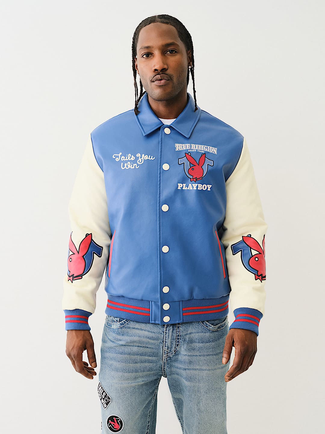 PLAYBOY X TRUE RELIGION BOMBER VARSITY JACKET