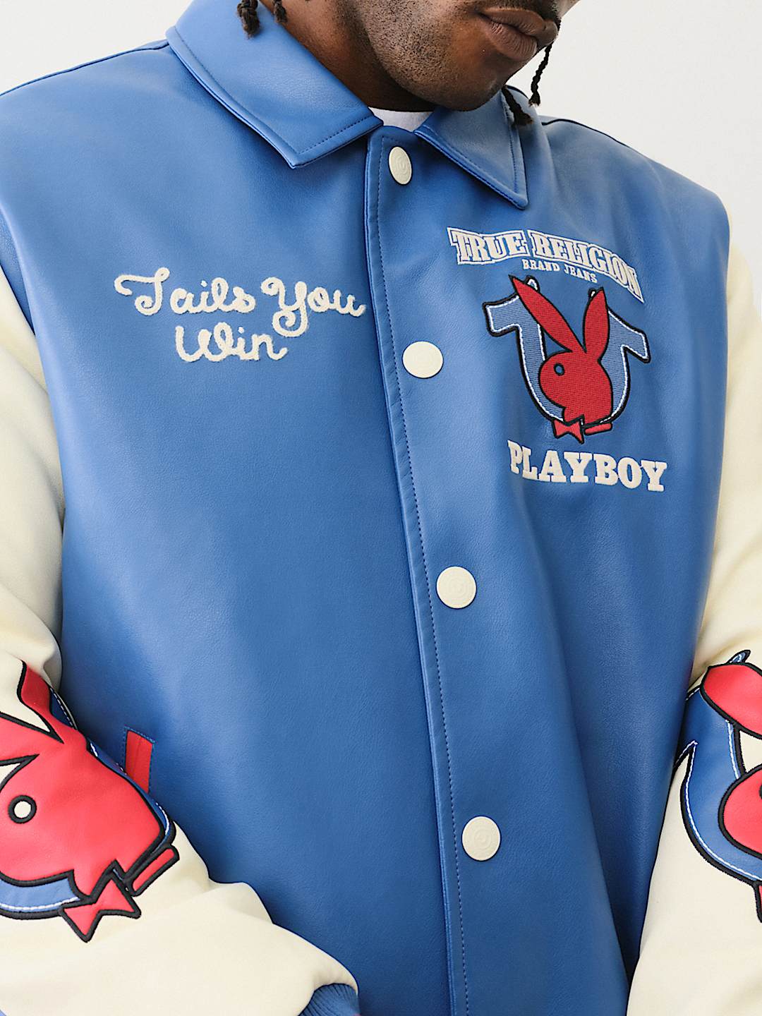 PLAYBOY X TRUE RELIGION BOMBER VARSITY JACKET