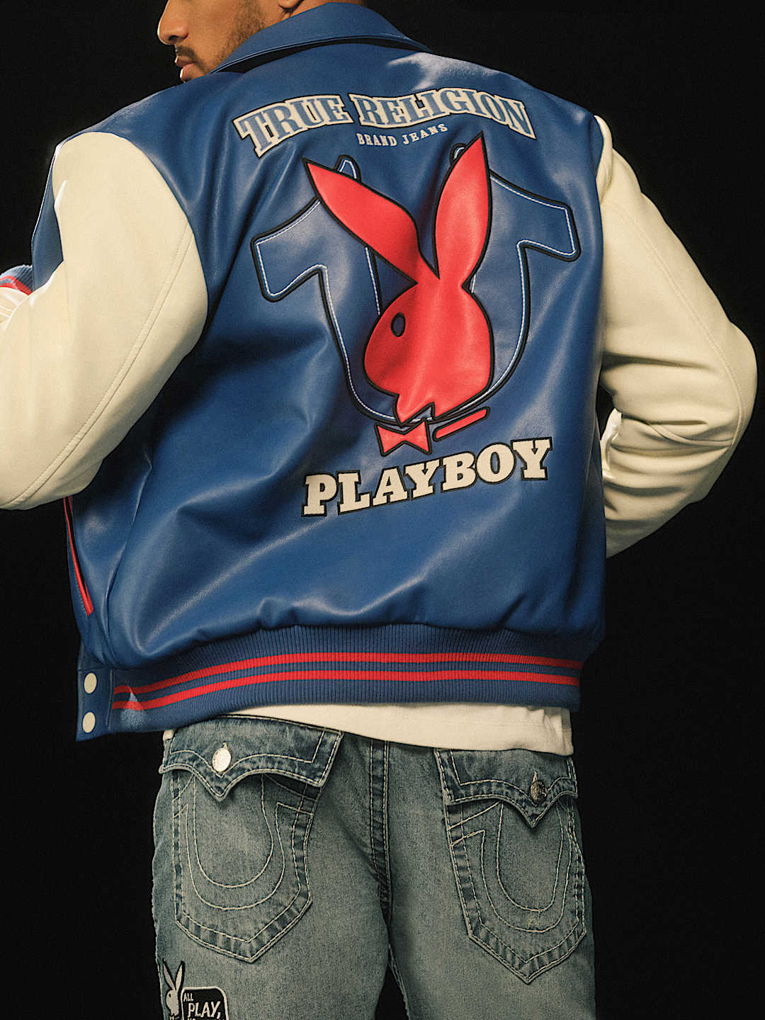 PLAYBOY X TRUE RELIGION BOMBER VARSITY JACKET