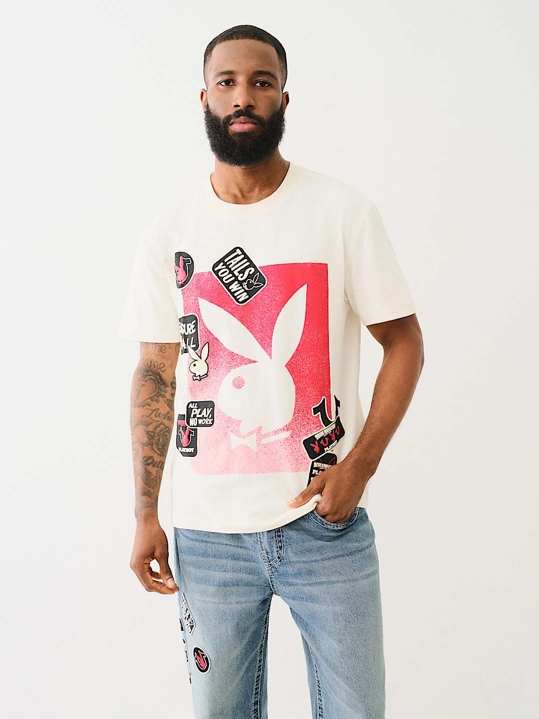 TRUE RELIGION X PLAYBOY PATCH BUNNY TEE - Winter White