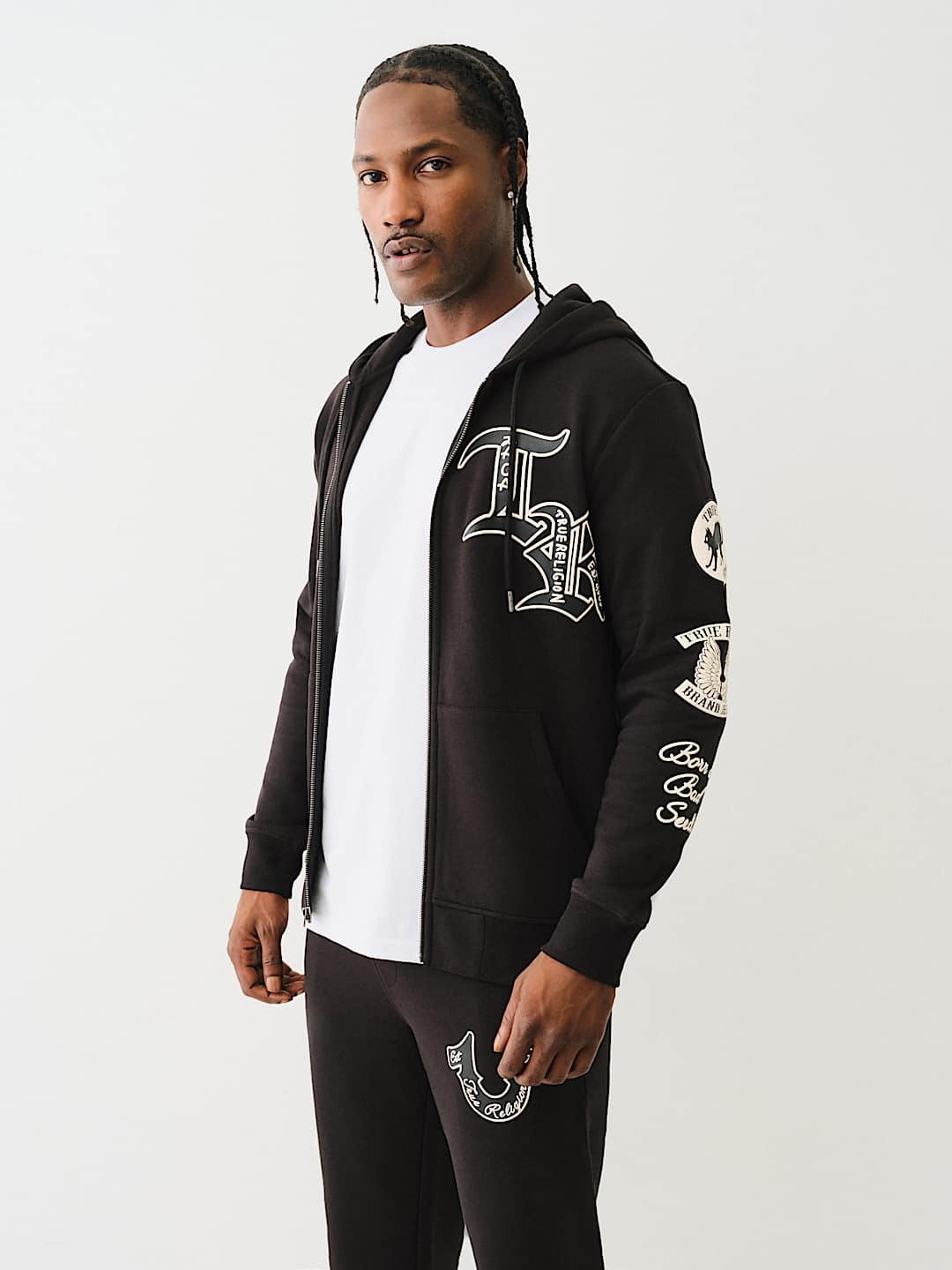 True Religion Black Tonal Panel Horseshoe hotsell Logo Full Zip Hoodie