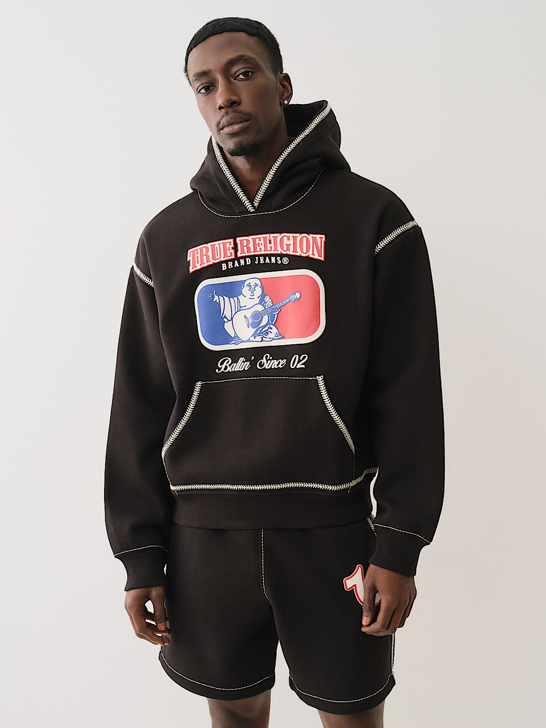 BASEBALL STITCH CINCHED HOODIE - Black | True Religion