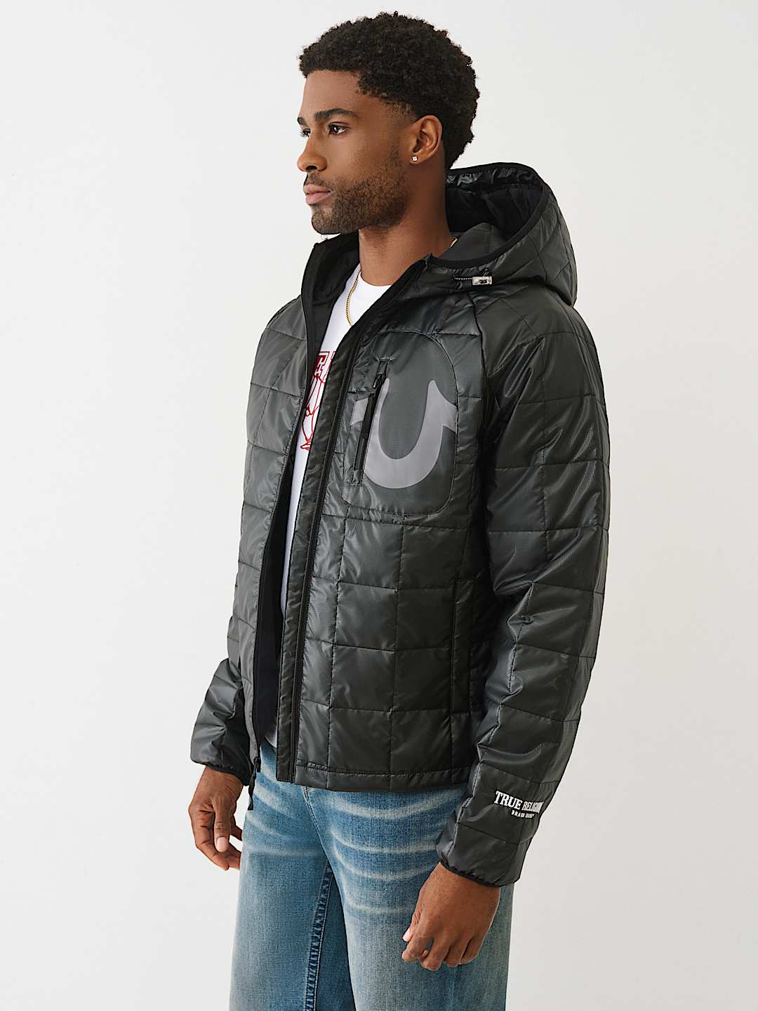 GEO QUILTED HOODED PUFFER JACKET, image 3