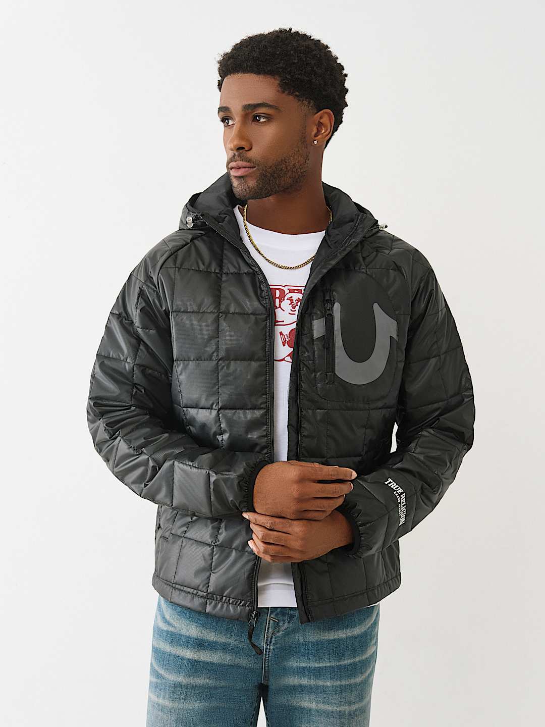 GEO QUILTED HOODED PUFFER JACKET, image 6