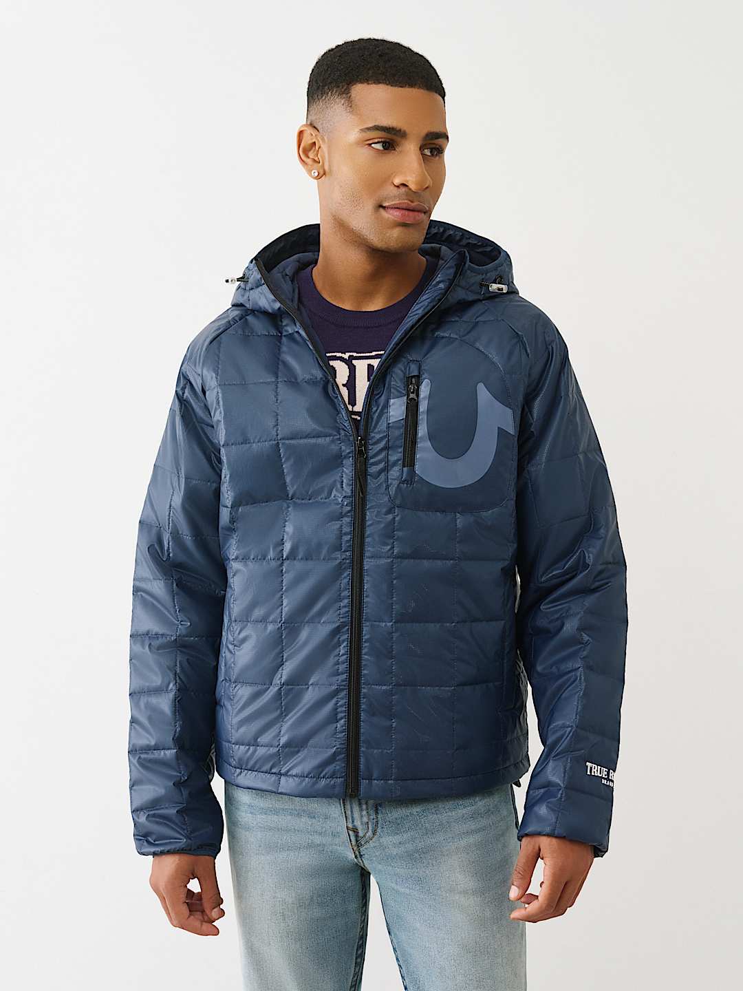 GEO QUILTED HOODED PUFFER JACKET, image 1
