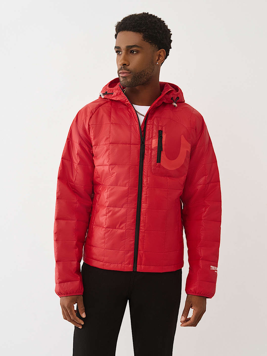 GEO QUILTED HOODED PUFFER JACKET, image 1