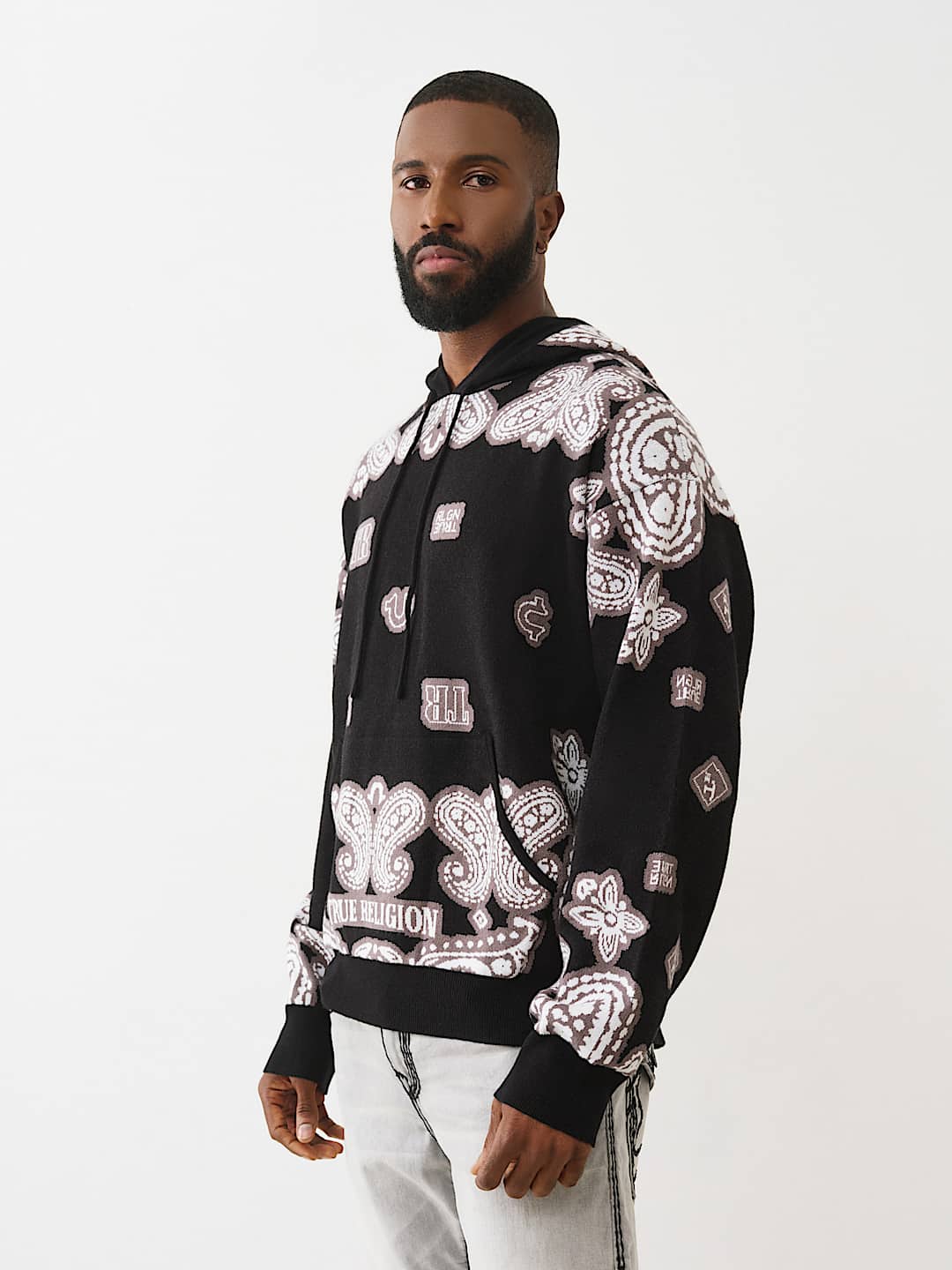 KNITTED BANDANA PRINT HOODIE, image 3