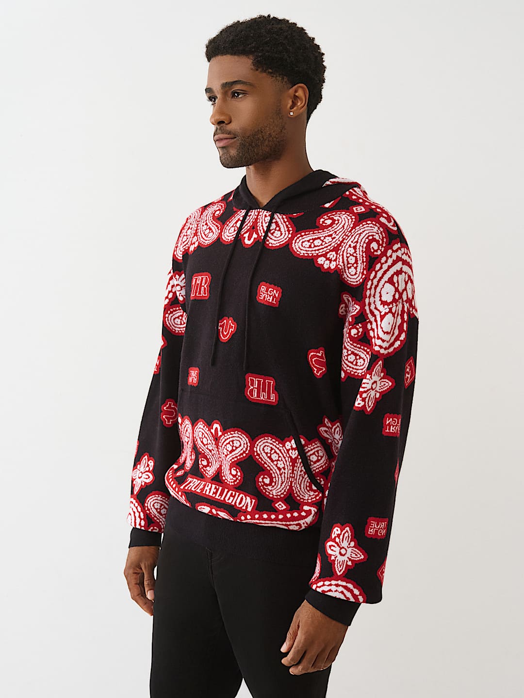 KNITTED BANDANA PRINT HOODIE, image 3