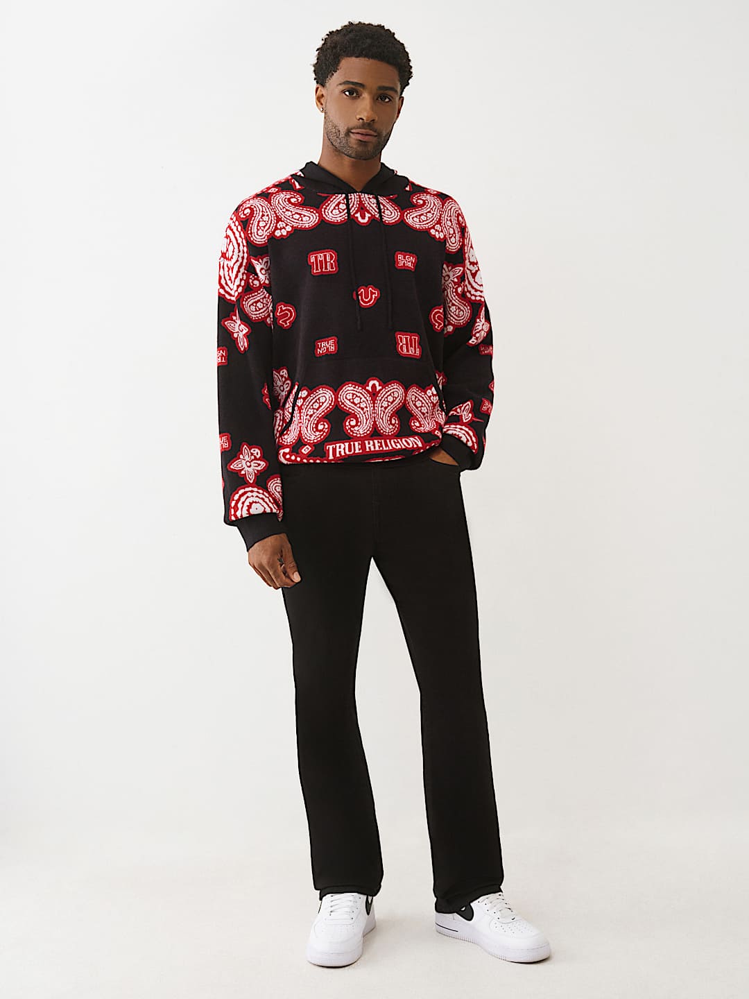 KNITTED BANDANA PRINT HOODIE, image 6