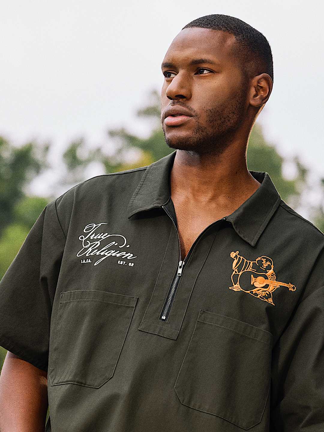 DOUBLE POCKET ZIP UP CAMP SHIRT