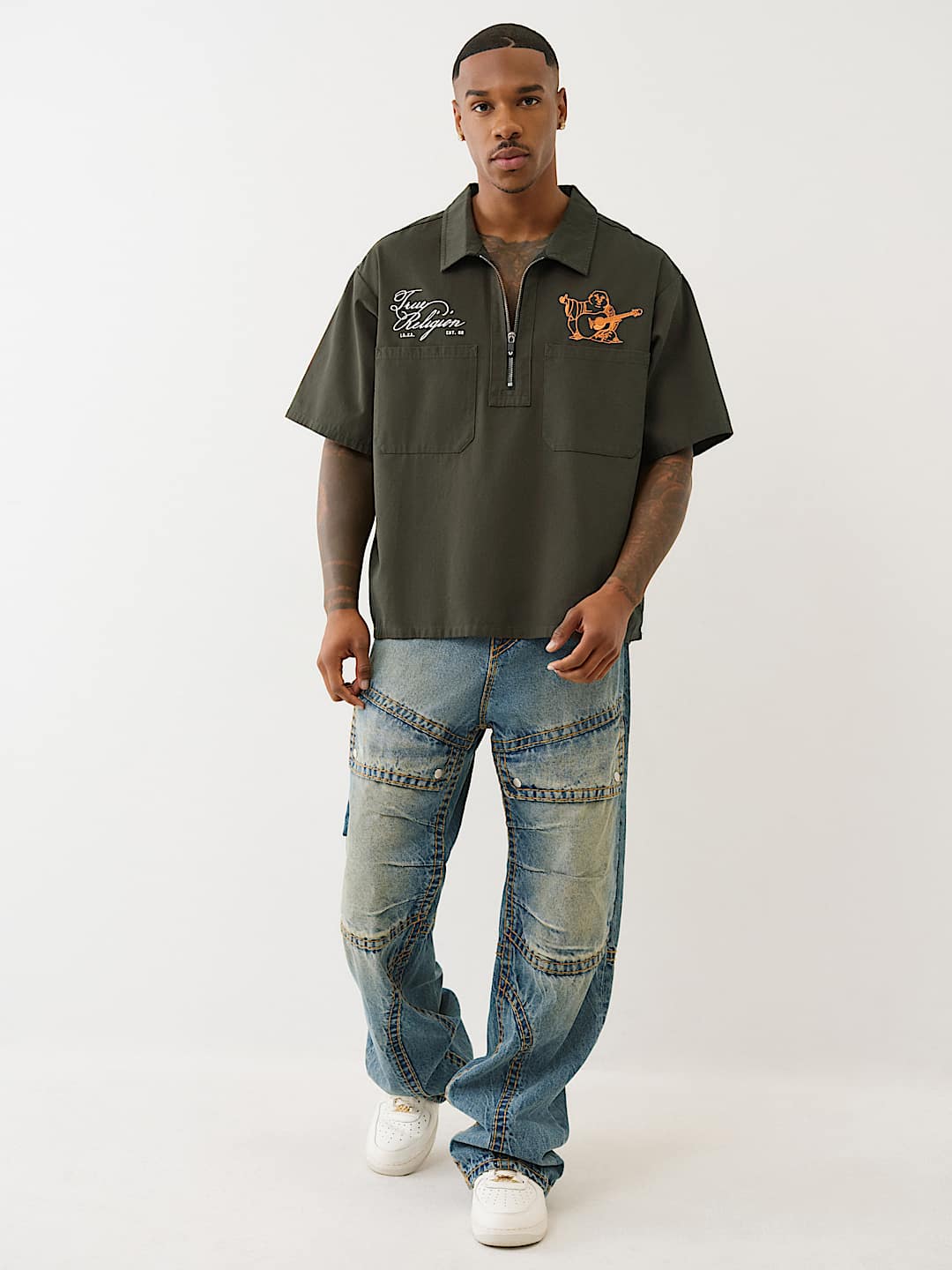 DOUBLE POCKET ZIP UP CAMP SHIRT