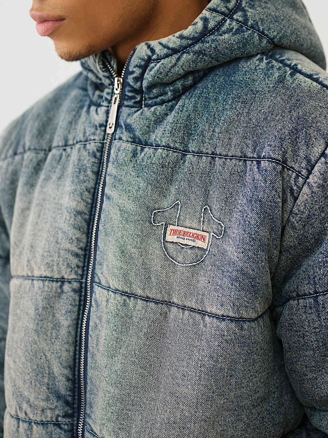 WASHED DENIM HOODED PUFFER JACKET, image 4
