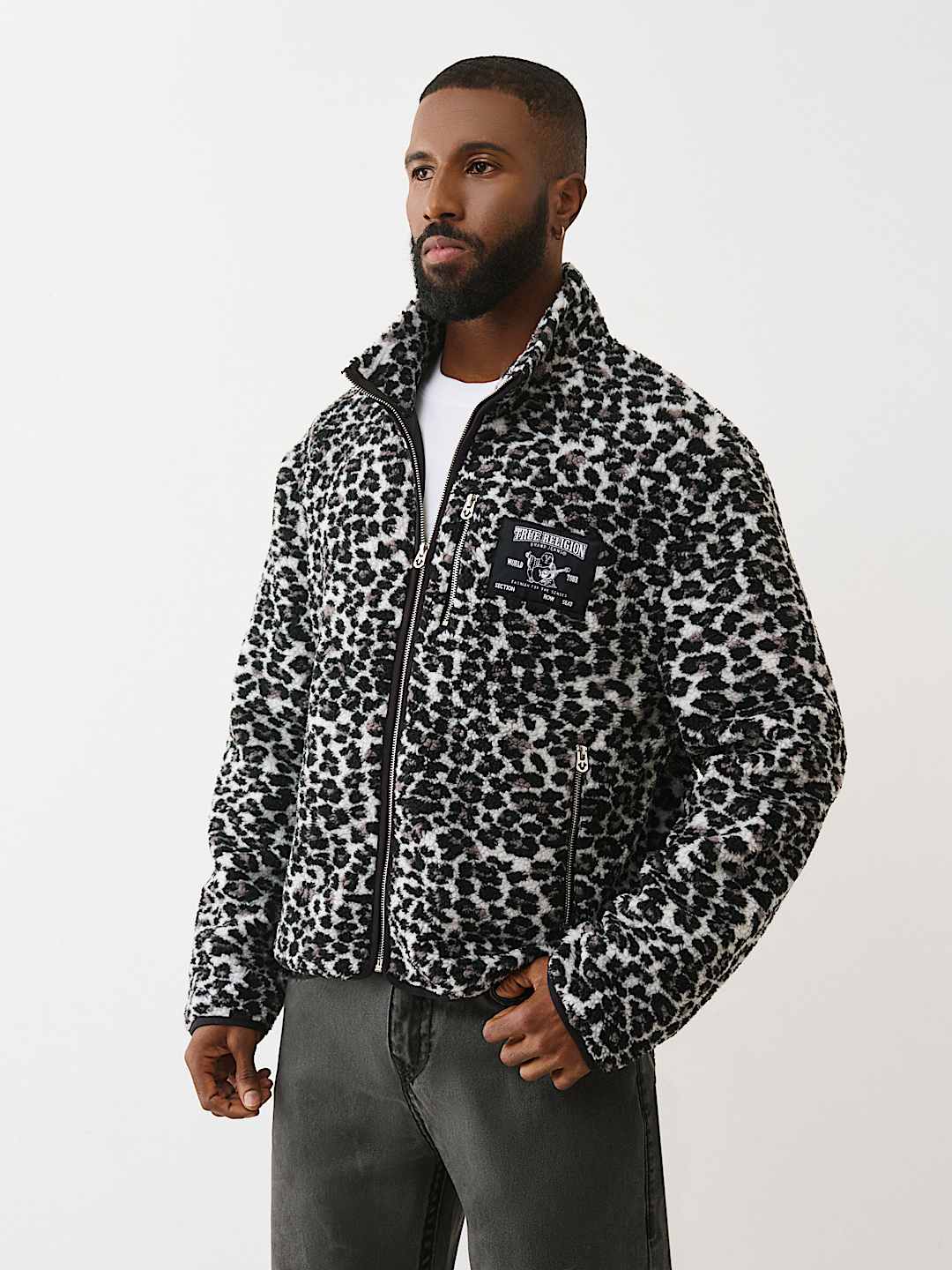 LEOPARD MOCKNECK SHERPA JACKET, image 3