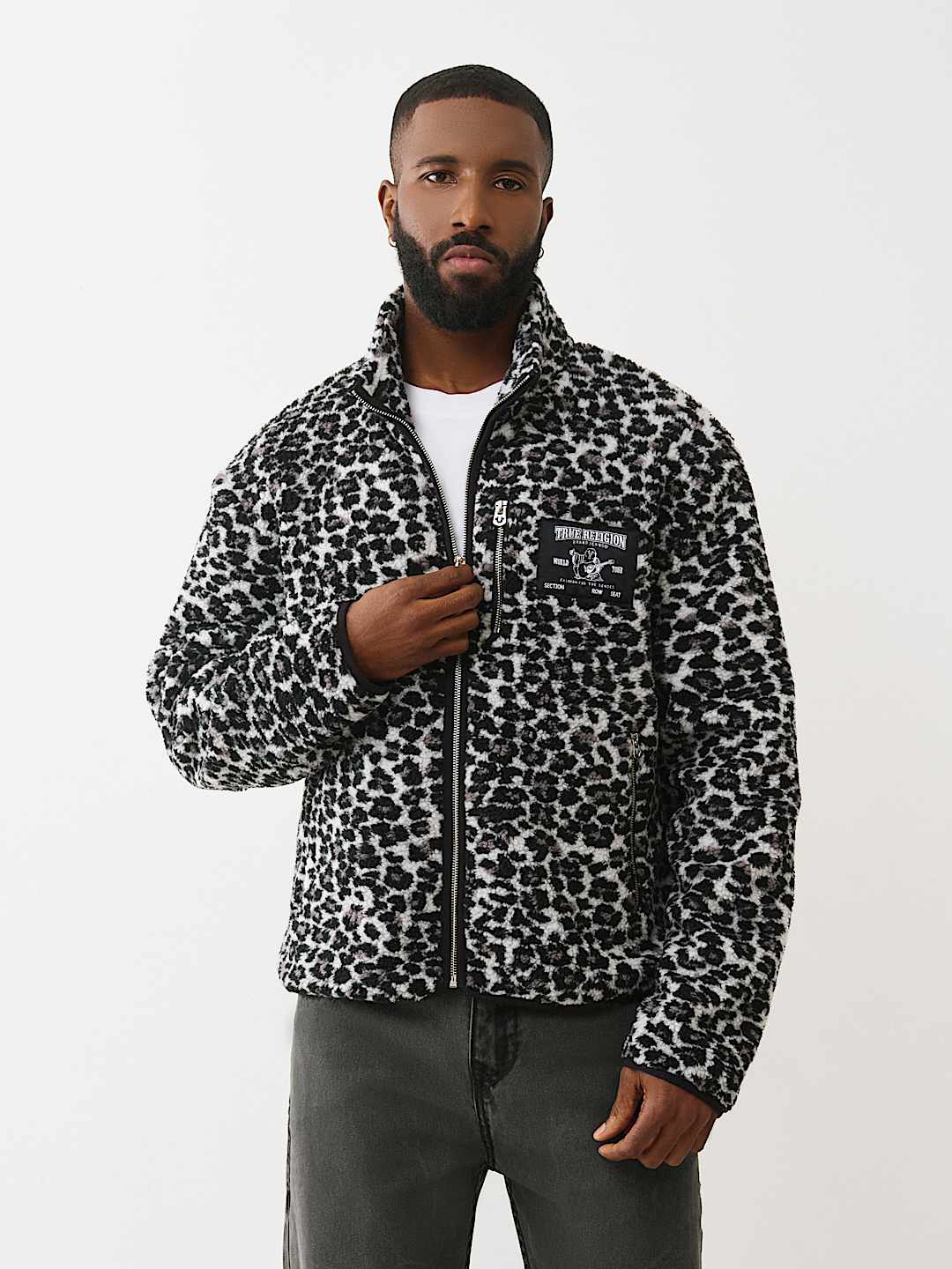 LEOPARD MOCKNECK SHERPA JACKET, image 1