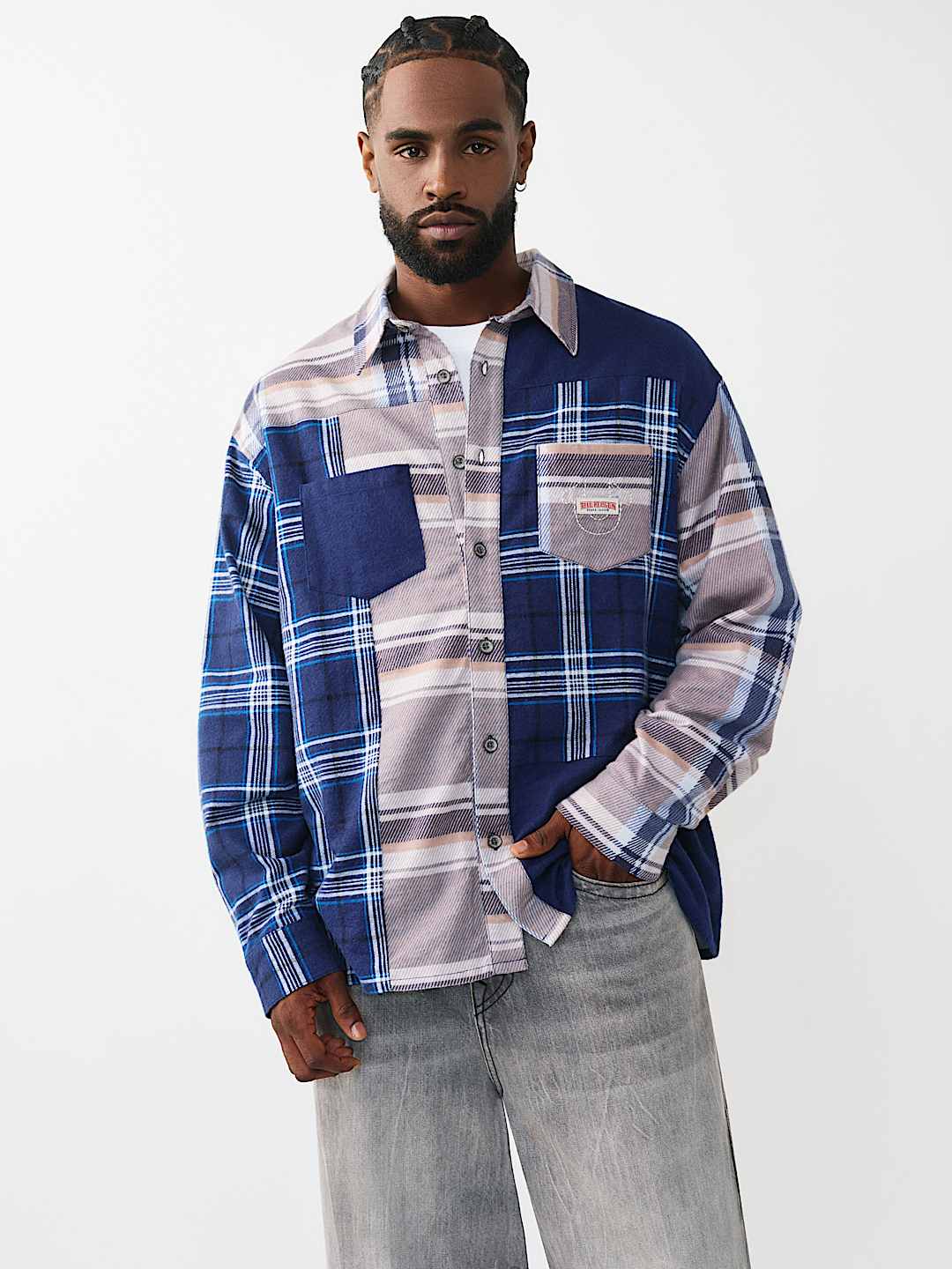 CAMISA DE FRANELA DE MANGA LARGA CON ESTAMPADO &Iacute;NDIGO, image 1