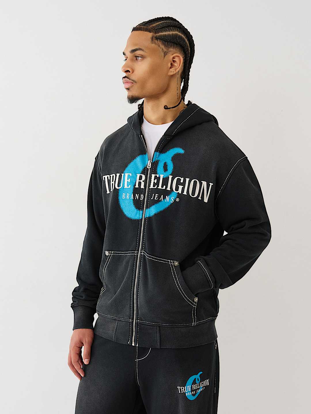 TRUE RELIGION X COOKIES EMBROIDERED ZIP HOODIE
