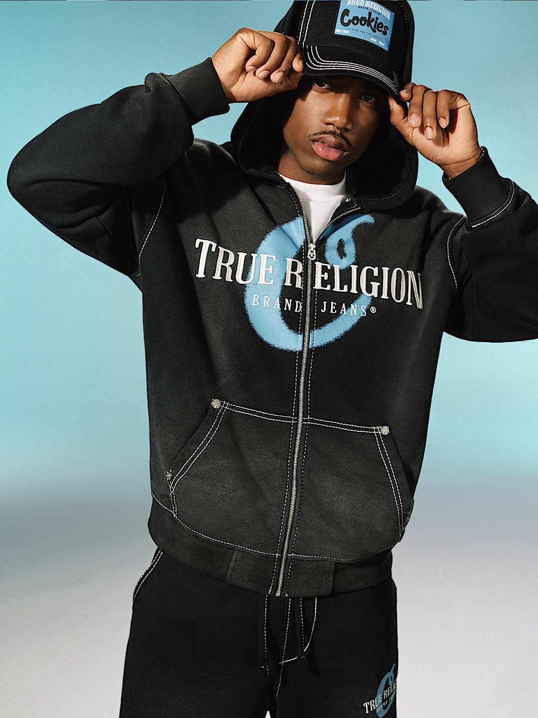 TRUE RELIGION X COOKIES EMBROIDERED ZIP HOODIE