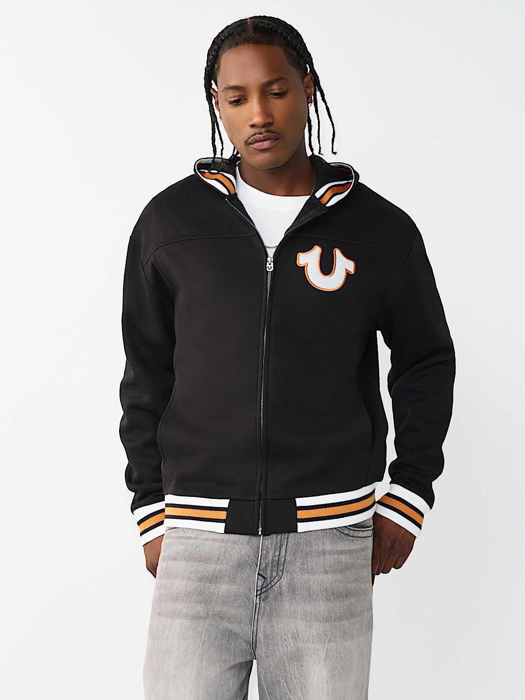 SUDADERA CON CAPUCHA Y CIERRE, Y APLIQUE CON MALLA, image 2