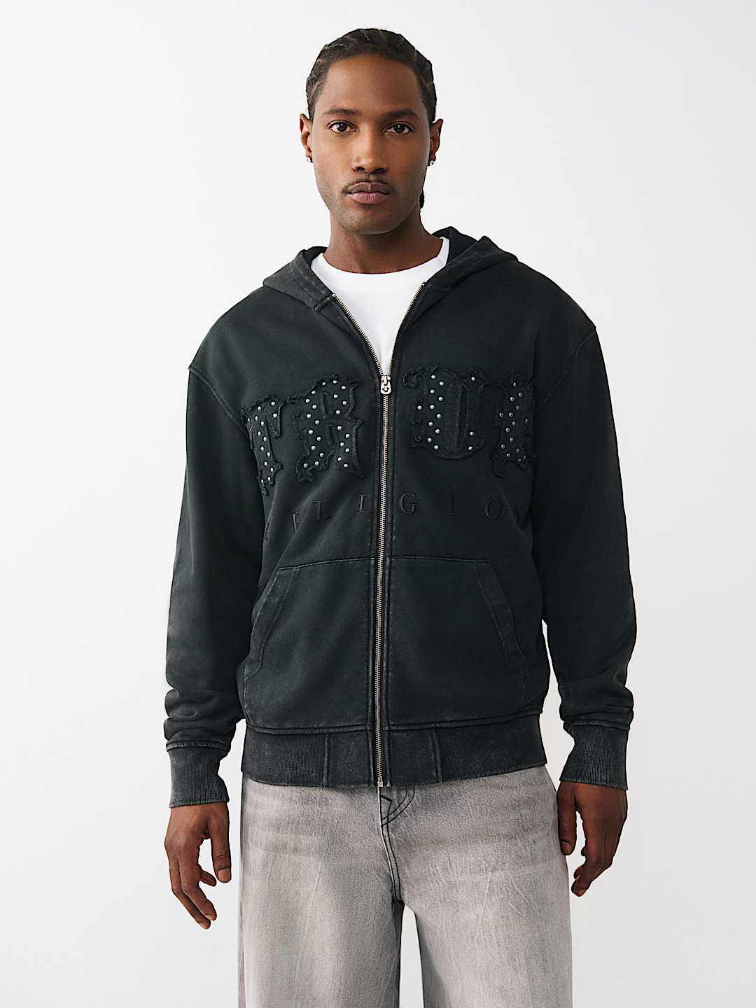 STUDDED LOGO ZIP HOODIE, image 2