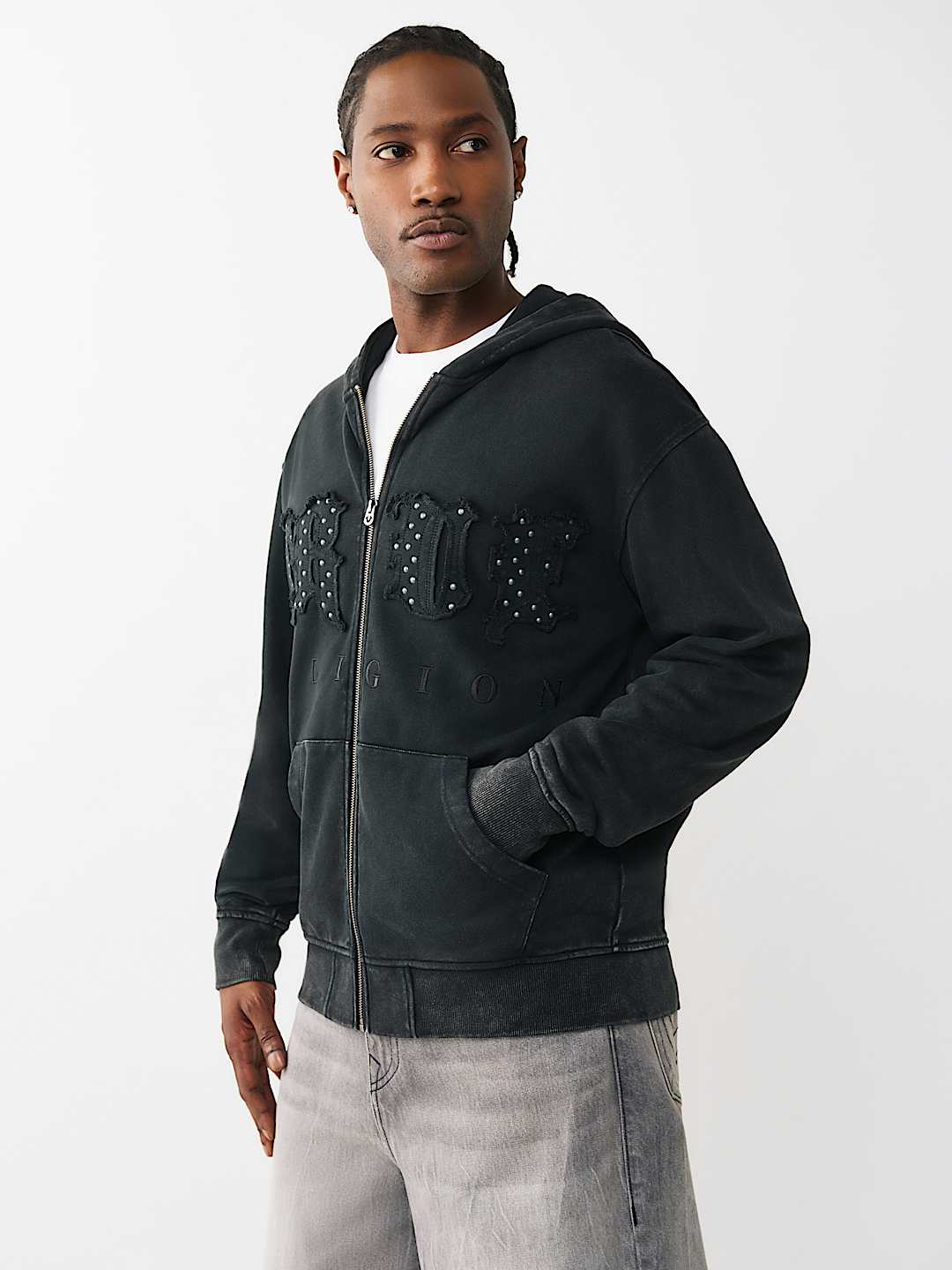 STUDDED LOGO ZIP HOODIE, image 5
