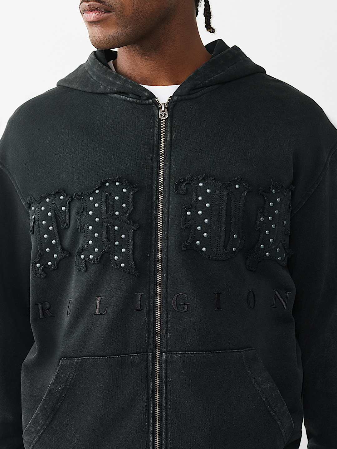 STUDDED LOGO ZIP HOODIE, image 1