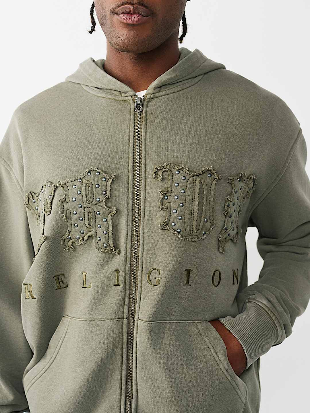 STUDDED LOGO ZIP HOODIE, image 1