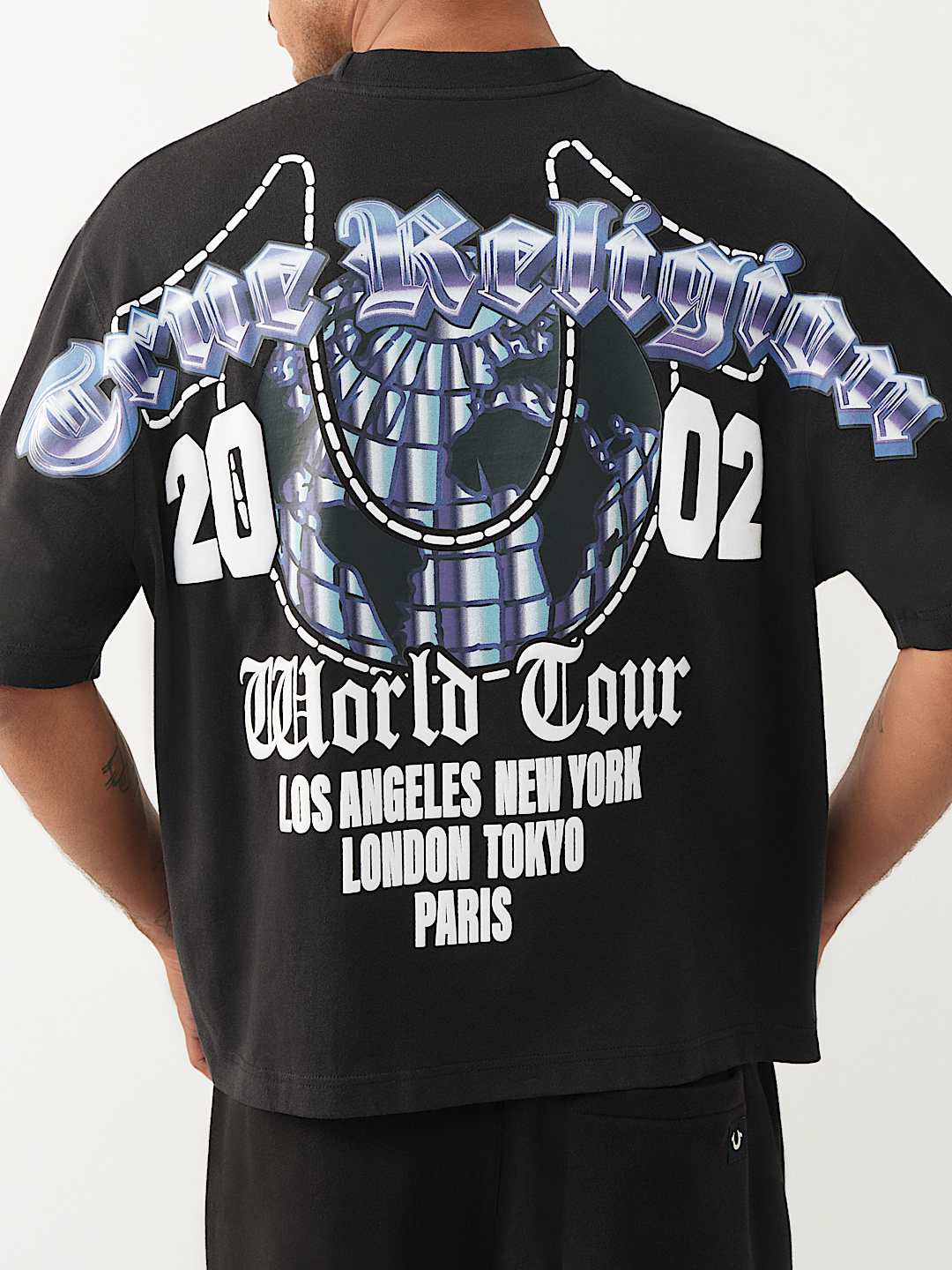 T-SHIRT AMPLE &Eacute;PAIS &Agrave; LOGOS CHROM&Eacute;S