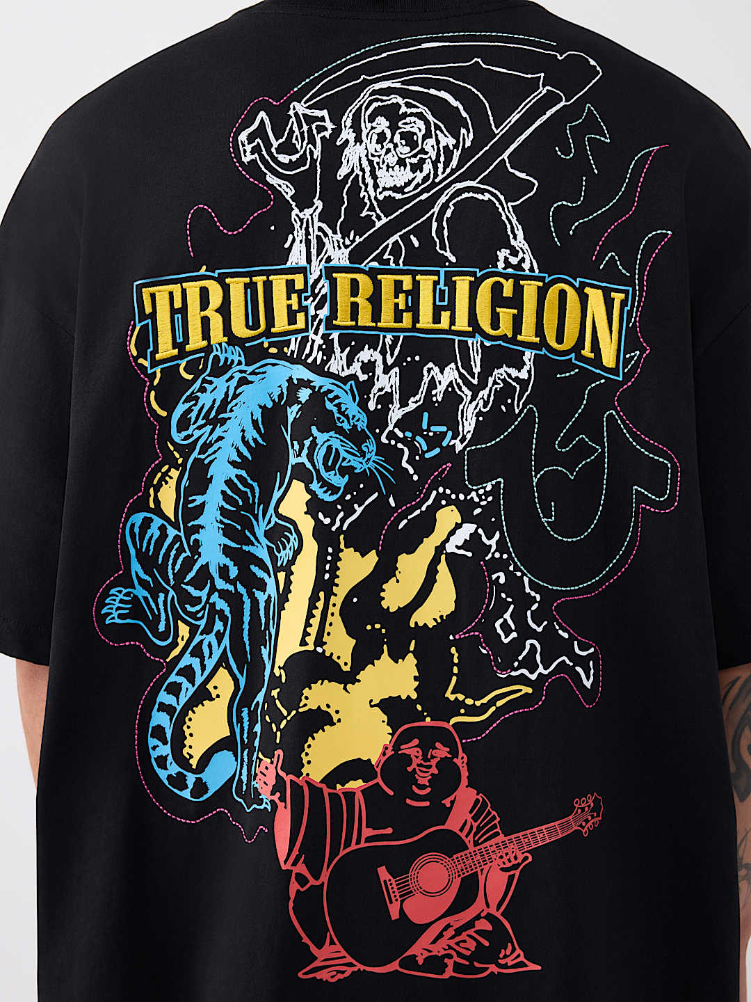T-SHIRT &Eacute;PAIS SURDIMENSIONN&Eacute; AVEC LOGO DE TIGRE