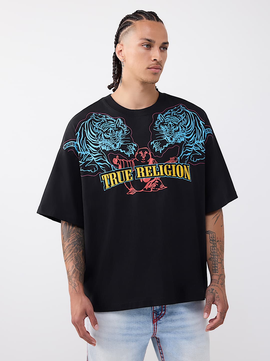 T-SHIRT &Eacute;PAIS SURDIMENSIONN&Eacute; AVEC LOGO DE TIGRE