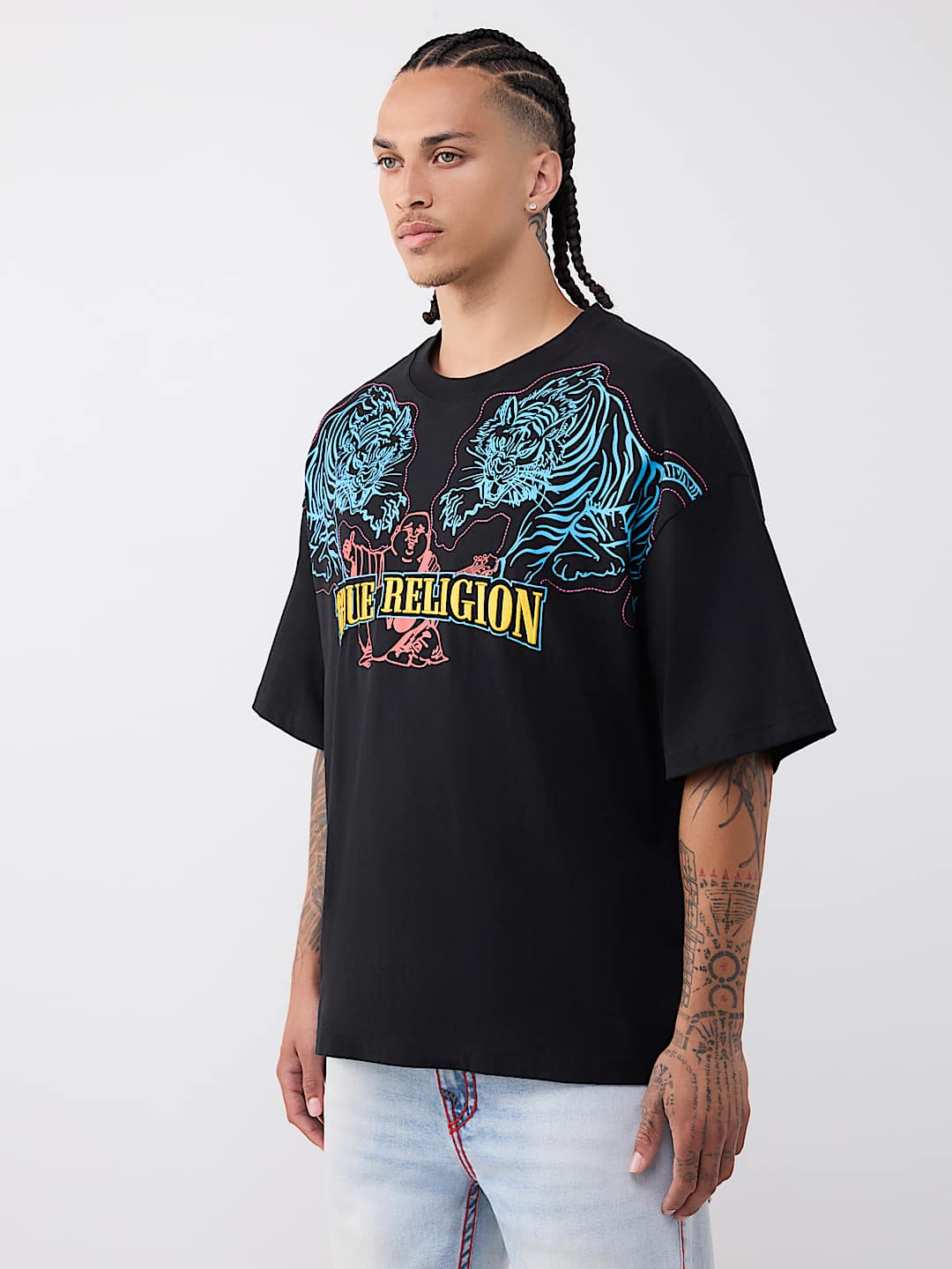 T-SHIRT &Eacute;PAIS SURDIMENSIONN&Eacute; AVEC LOGO DE TIGRE