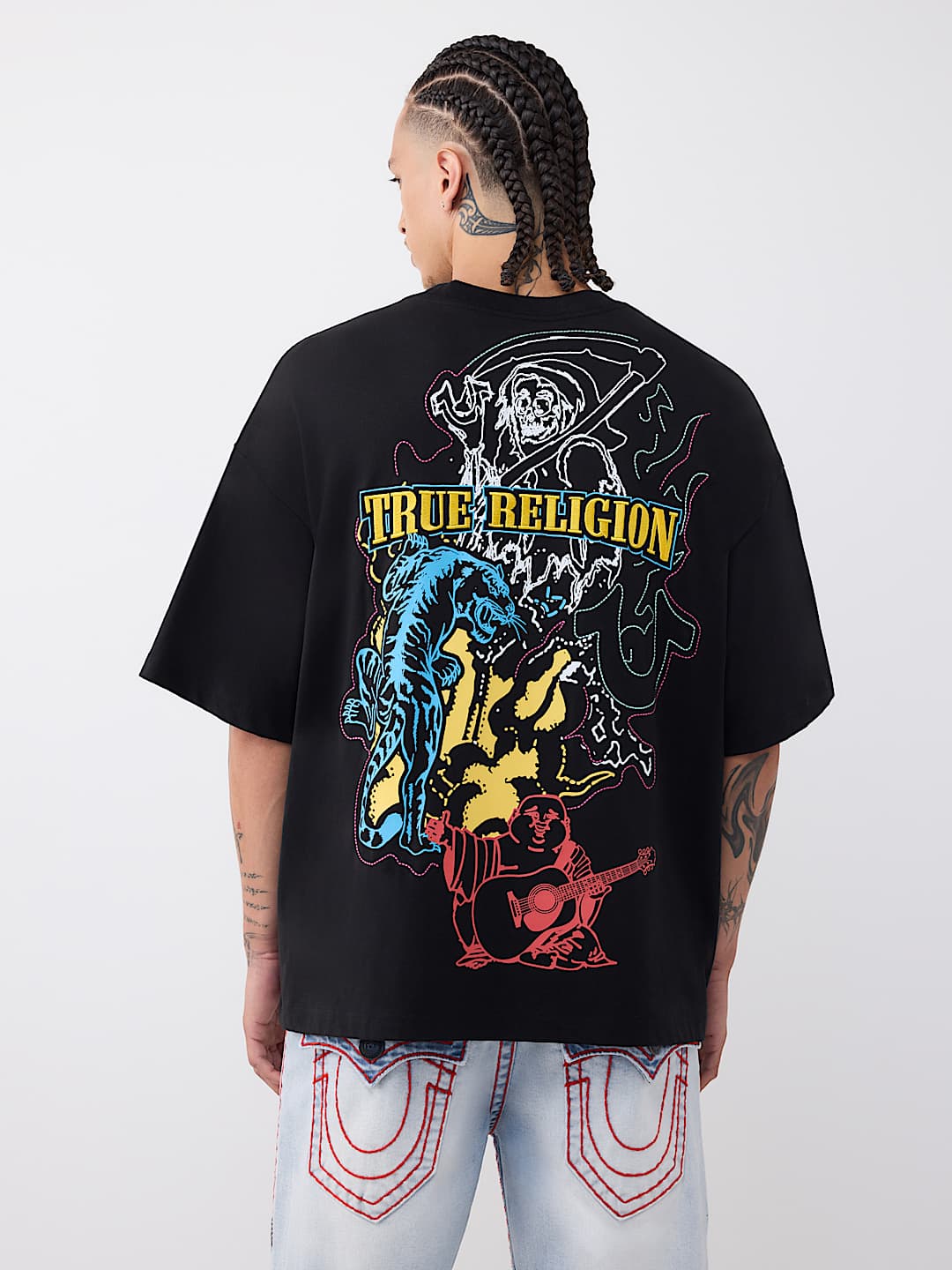T-SHIRT &Eacute;PAIS SURDIMENSIONN&Eacute; AVEC LOGO DE TIGRE