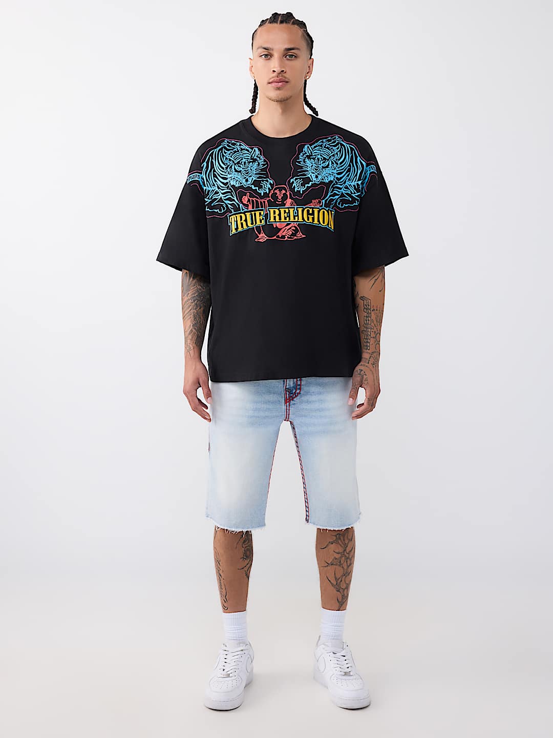 T-SHIRT &Eacute;PAIS SURDIMENSIONN&Eacute; AVEC LOGO DE TIGRE