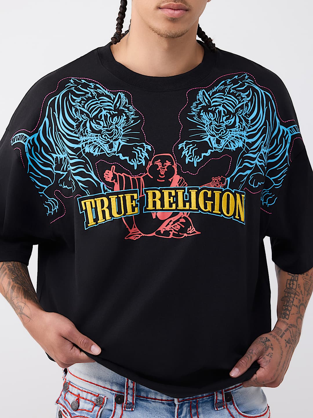 T-SHIRT &Eacute;PAIS SURDIMENSIONN&Eacute; AVEC LOGO DE TIGRE