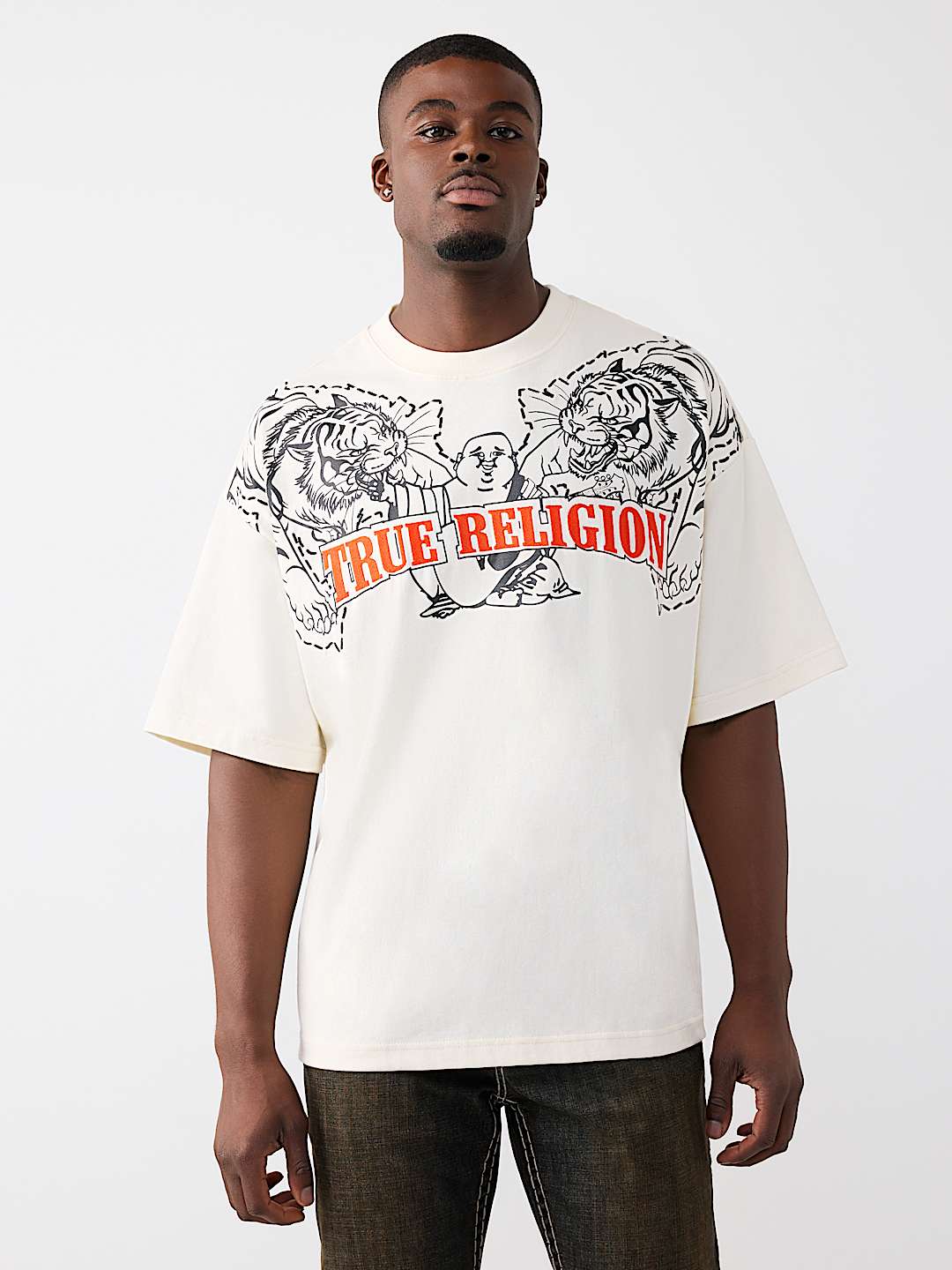 T-SHIRT &Eacute;PAIS SURDIMENSIONN&Eacute; AVEC LOGO DE TIGRE