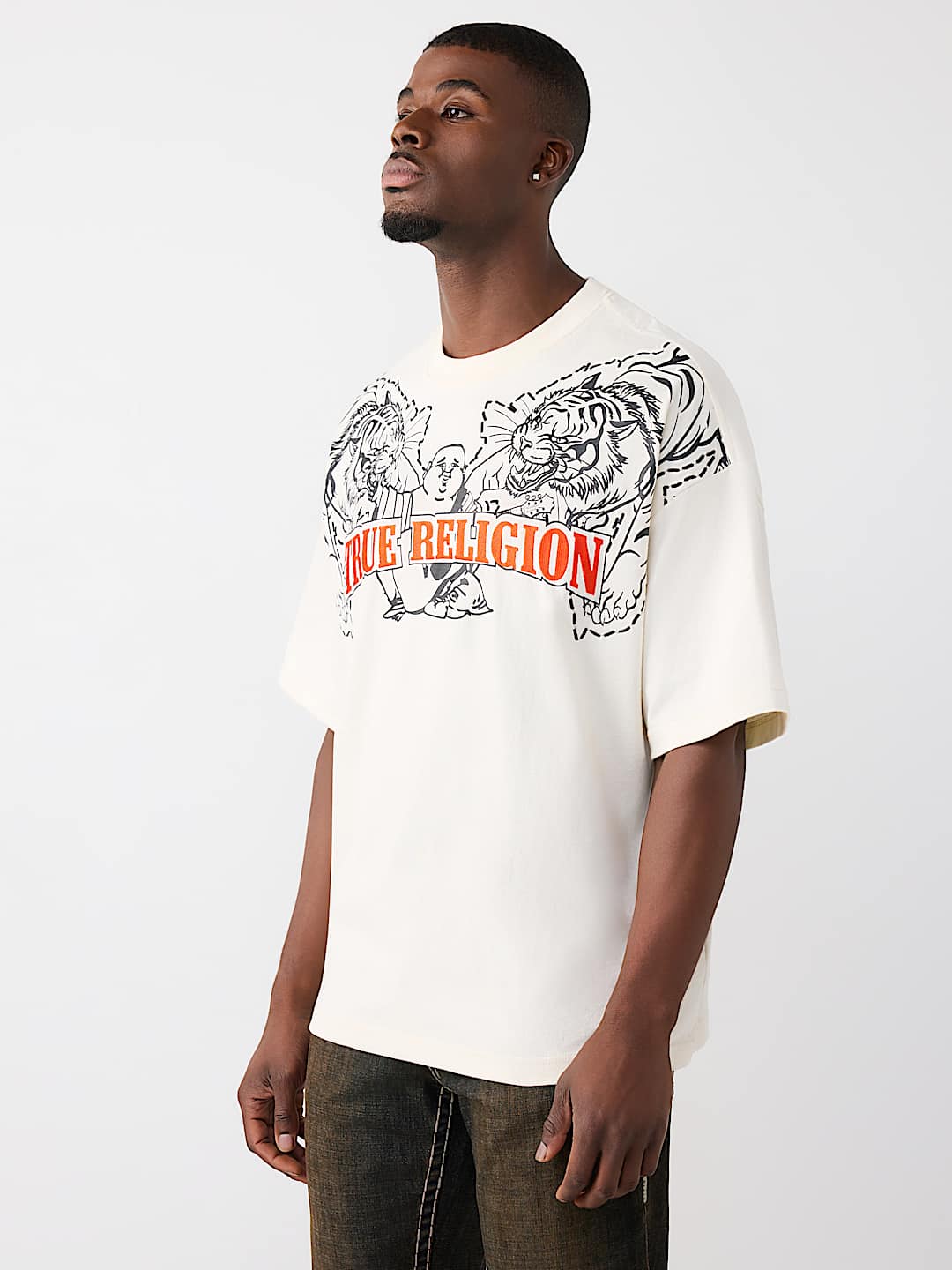 T-SHIRT &Eacute;PAIS SURDIMENSIONN&Eacute; AVEC LOGO DE TIGRE