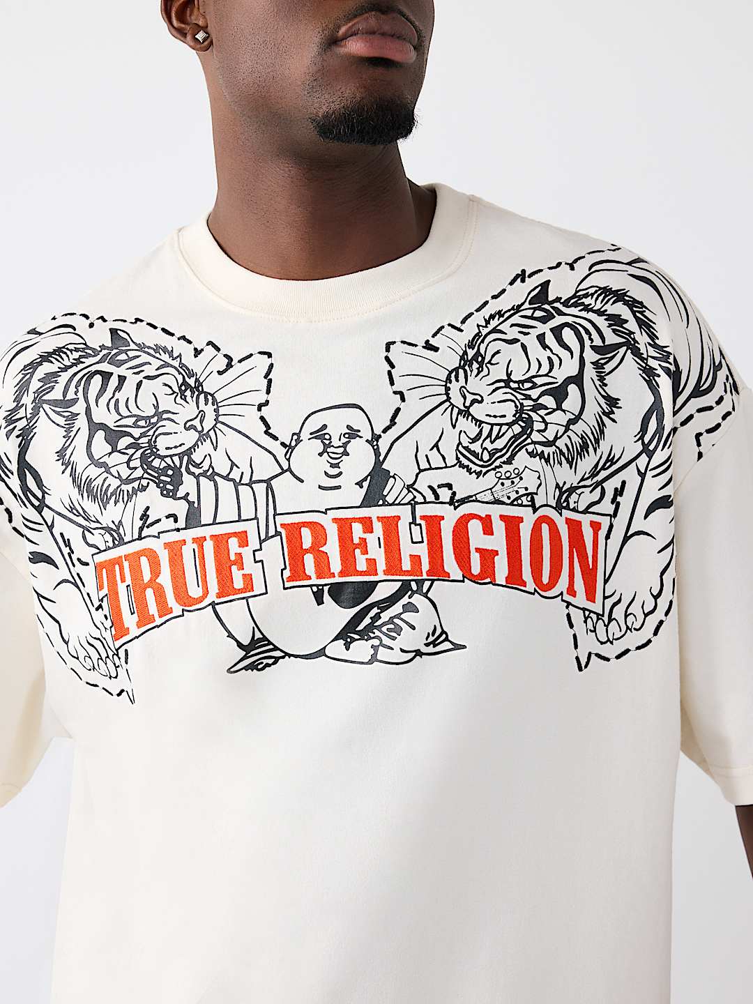 T-SHIRT &Eacute;PAIS SURDIMENSIONN&Eacute; AVEC LOGO DE TIGRE