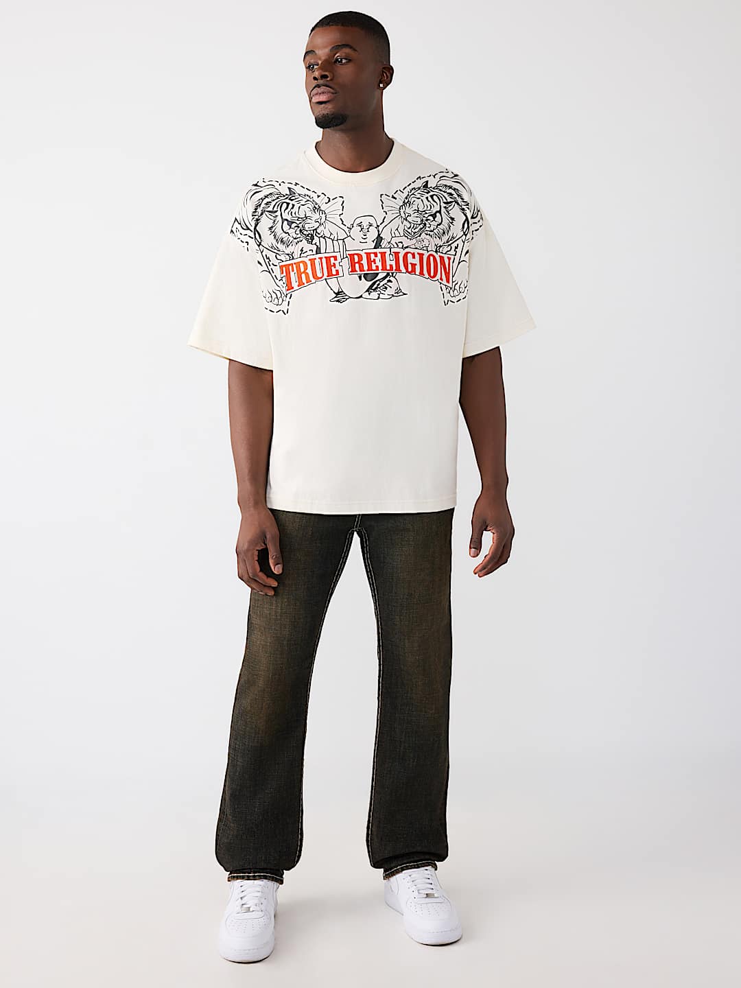 T-SHIRT &Eacute;PAIS SURDIMENSIONN&Eacute; AVEC LOGO DE TIGRE