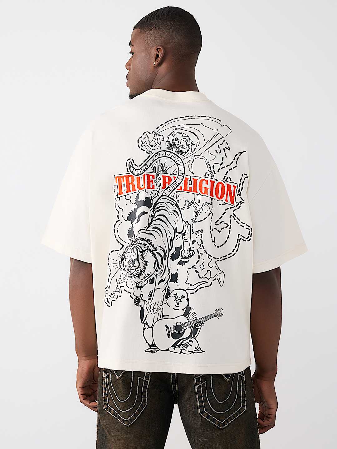 T-SHIRT &Eacute;PAIS SURDIMENSIONN&Eacute; AVEC LOGO DE TIGRE