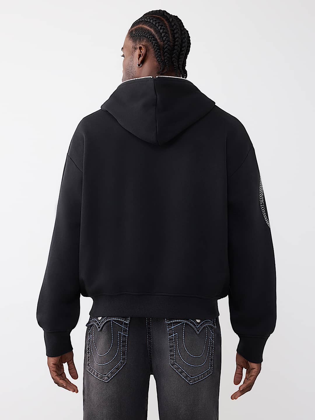 SUDADERA CON CAPUCHA Y CIERRE RELAJADA CON TEXTO Y DIAMANTES DE IMITACI&Oacute;N, image 2