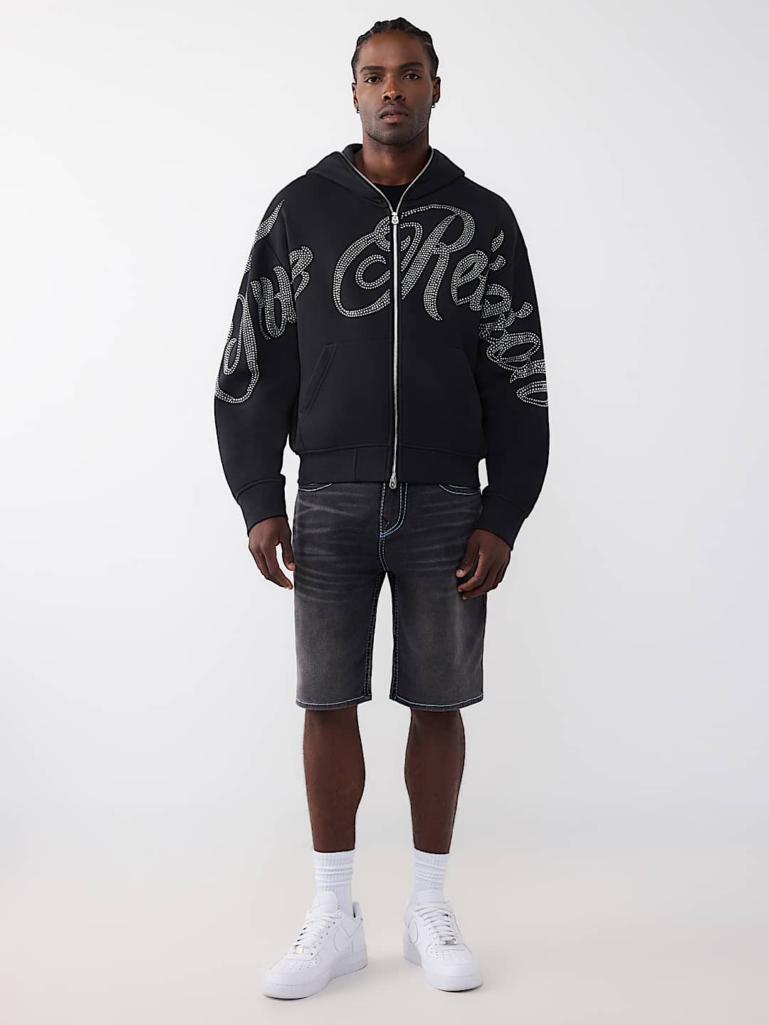 SUDADERA CON CAPUCHA Y CIERRE RELAJADA CON TEXTO Y DIAMANTES DE IMITACI&Oacute;N, image 7