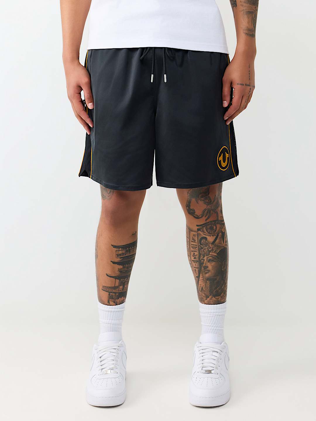 MESH BLOCK SATIN SHORT