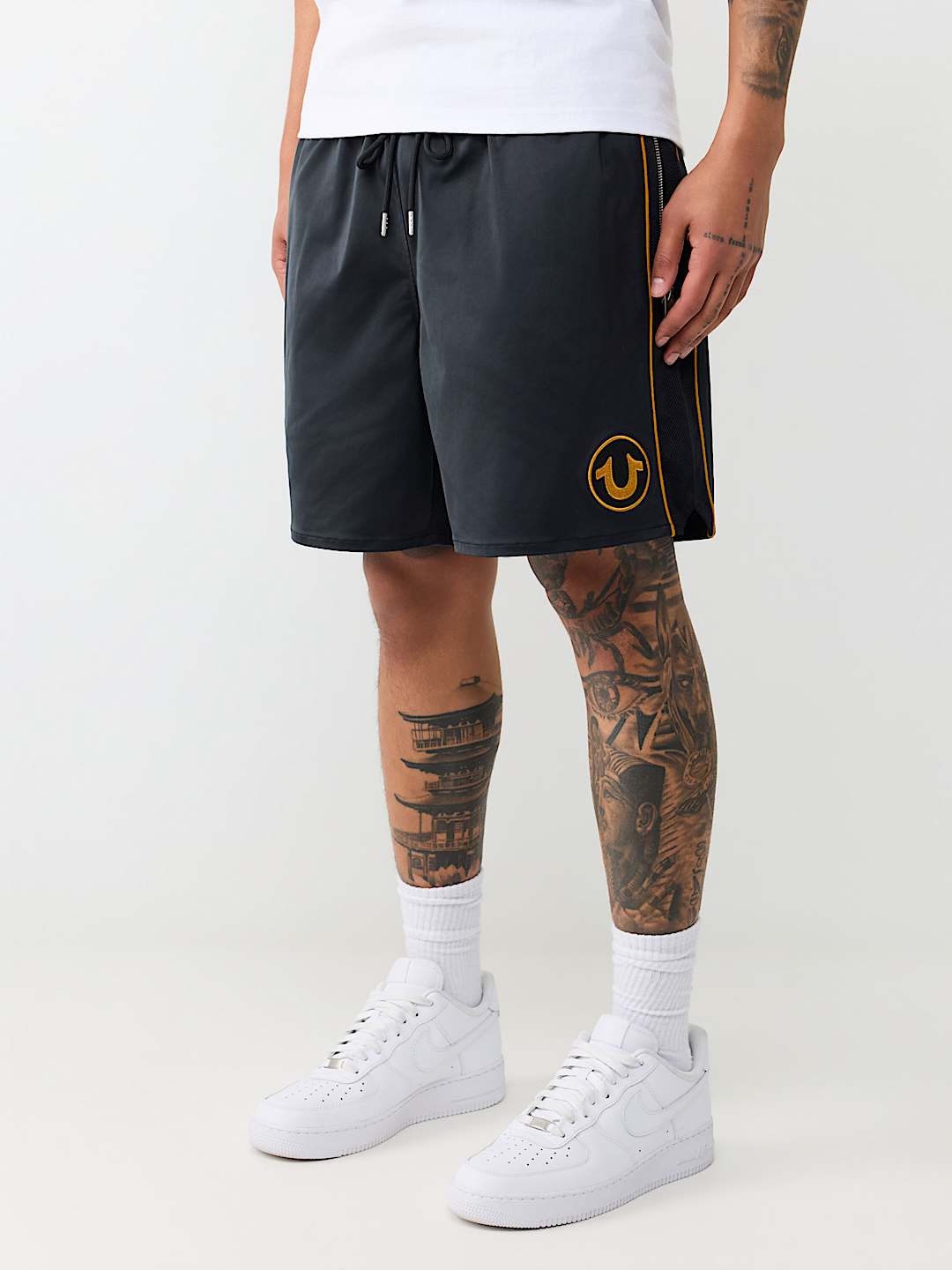 MESH BLOCK SATIN SHORT