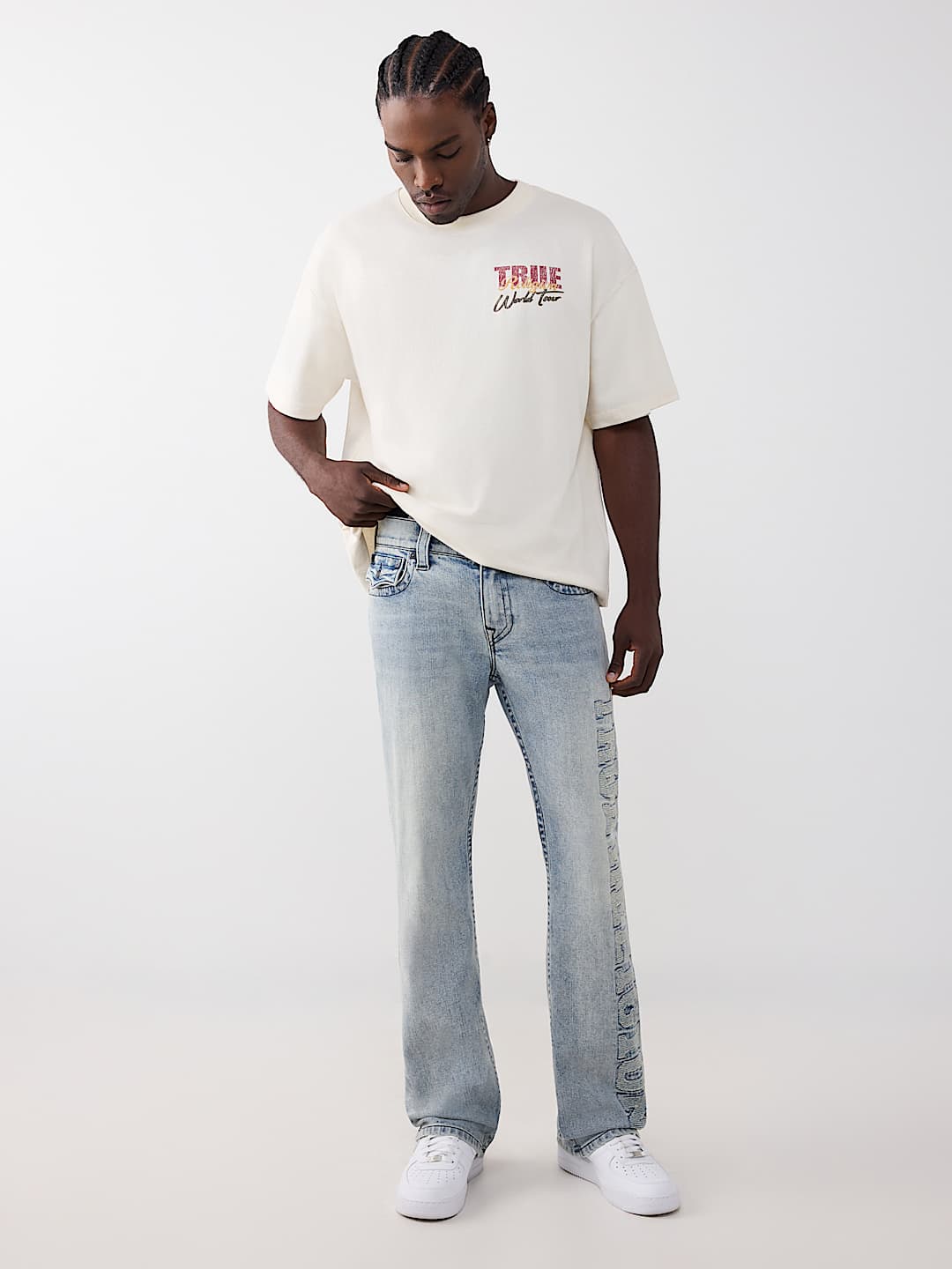 BILLY MENDED LOGO FLAP BOOTCUT JEAN 34"
