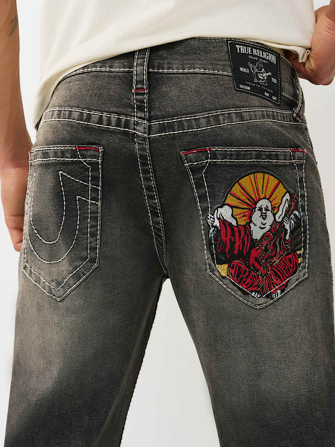 BILLY BIG T EMBROIDERED POCKET BOOTCUT JEAN - CRACKED SLATE BLACK