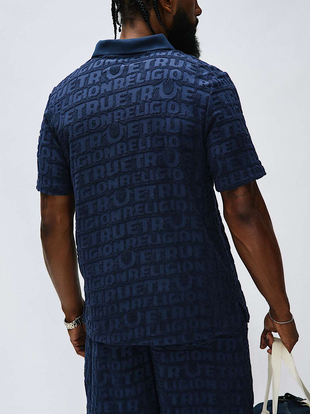 LOGO TERRY KNIT ZIP POLO SHIRT, image 2